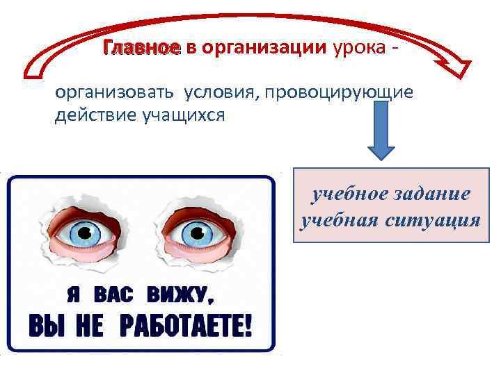 Главное в организации урока - Главное организовать условия, провоцирующие действие учащихся учебное задание учебная