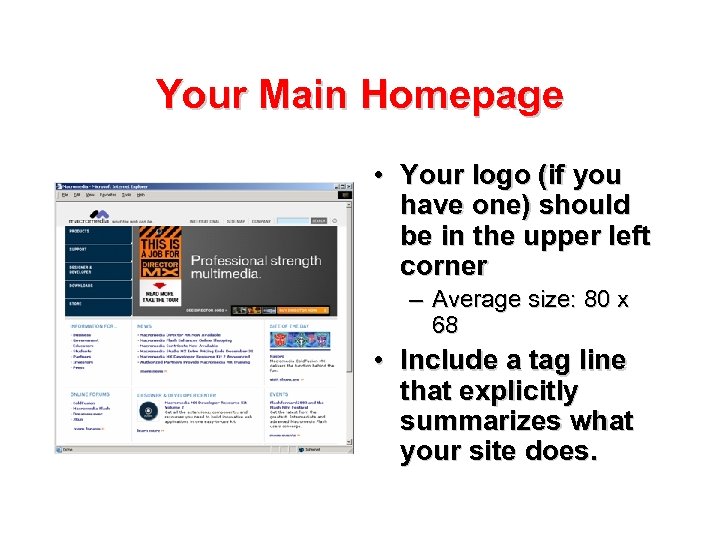 Your Main Homepage • Your logo (if you have one) should be in the
