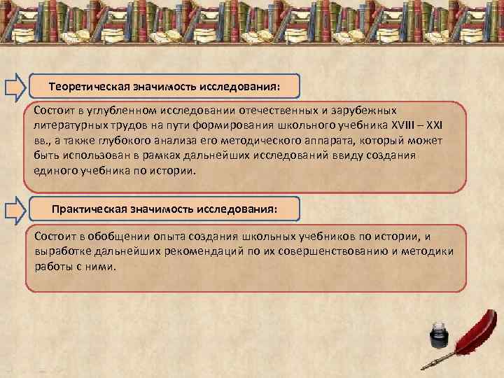 Теоретическая значимость исследования: Состоит в углубленном исследовании отечественных и зарубежных литературных трудов на пути