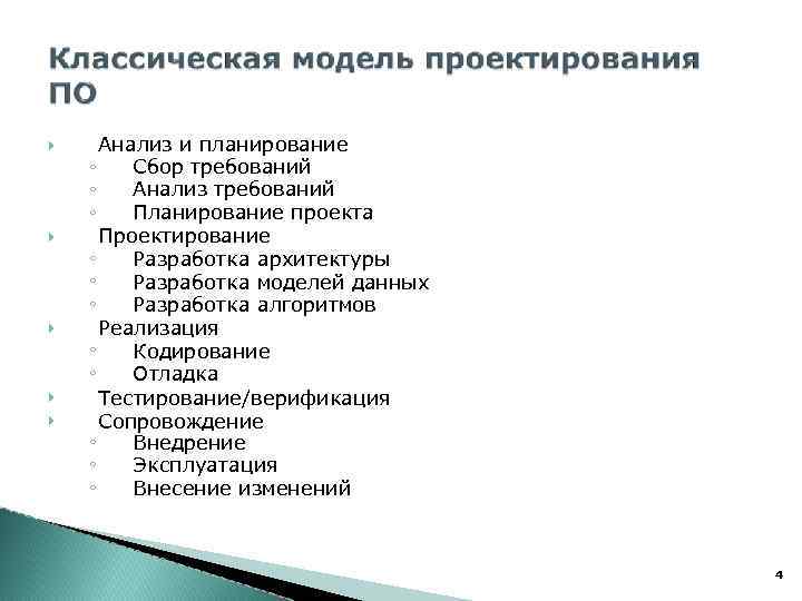  Анализ и планирование ◦ Сбор требований ◦ Анализ требований Планирование проекта ◦ Проектирование