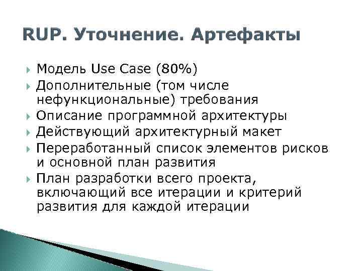 Модель Use Case (80%) Дополнительные (том числе нефункциональные) требования Описание программной архитектуры Действующий