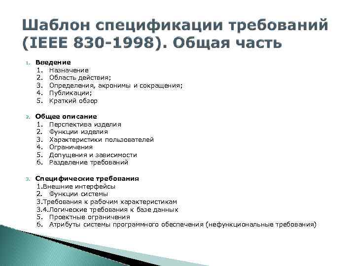 1. Введение 1. Назначение 2. Область действия; 3. Определения, акронимы и сокращения; 4. Публикации;