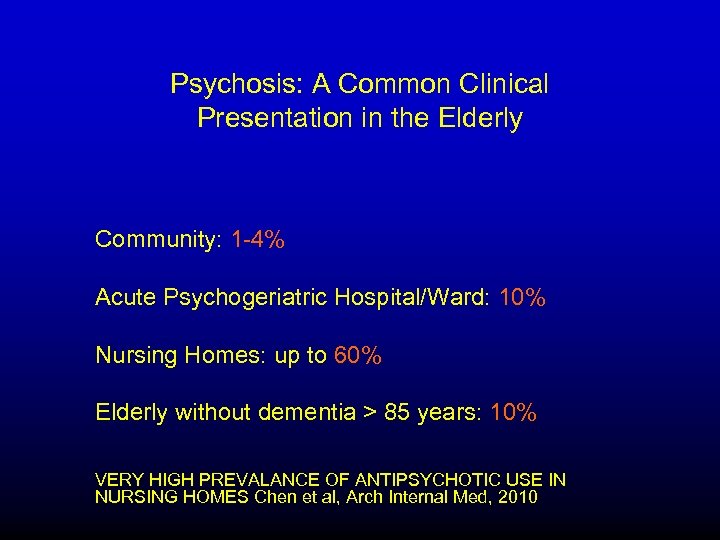 Psychosis: A Common Clinical Presentation in the Elderly Community: 1 -4% Acute Psychogeriatric Hospital/Ward: