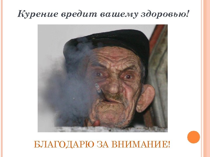 Курение вредит вашему здоровью! БЛАГОДАРЮ ЗА ВНИМАНИЕ! 