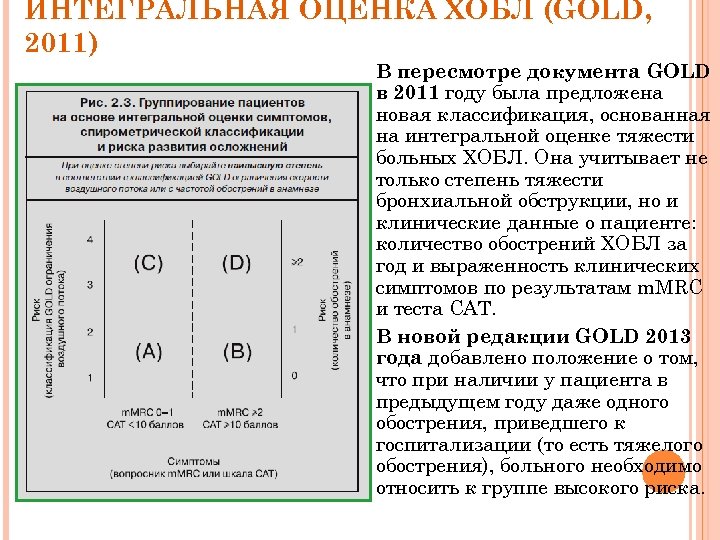 ИНТЕГРАЛЬНАЯ ОЦЕНКА ХОБЛ (GOLD, 2011) В пересмотре документа GOLD в 2011 году была предложена