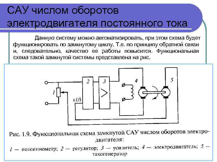 Контроль оборотов. Схема разомкнутой САУ числом оборотов электродвигателя. Функциональная схема двигателя постоянного тока. Управление скоростью электродвигателя постоянного тока. Схема вращения двигателей постоянного тока.