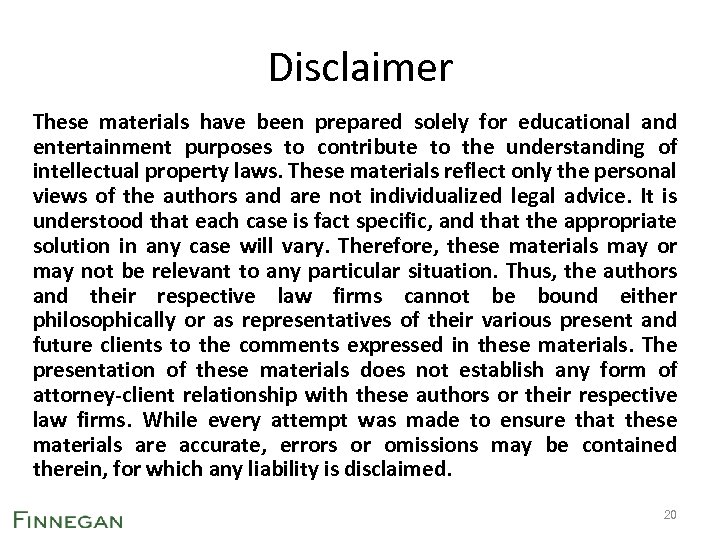 Disclaimer These materials have been prepared solely for educational and entertainment purposes to contribute