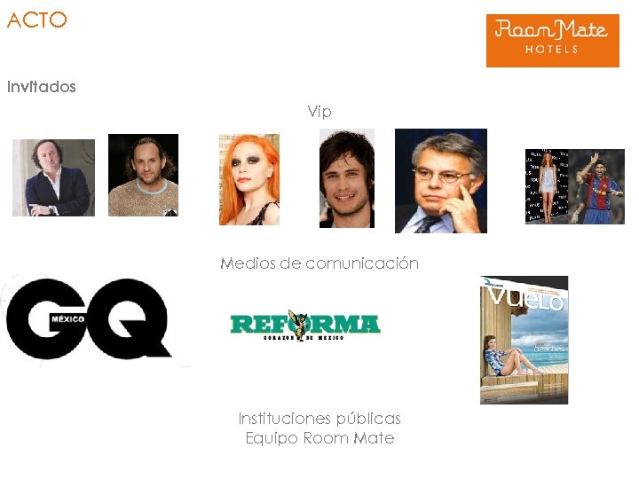 ACTO Invitados Vip Medios de comunicación Instituciones públicas Equipo Room Mate 