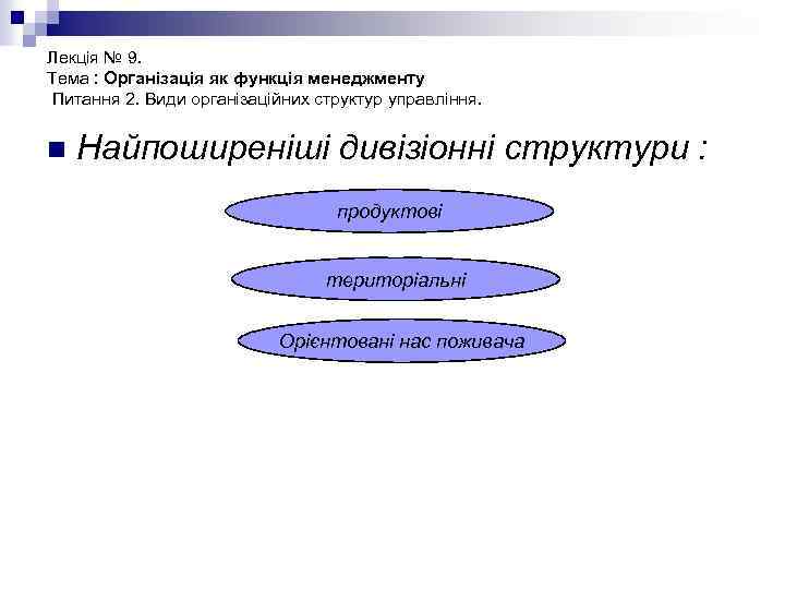 Лекція № 9. Тема : Організація як функція менеджменту Питання 2. Види організаційних структур