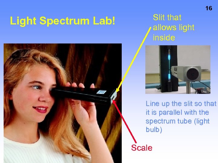 16 Slit that allows light inside Light Spectrum Lab! Line up the slit so