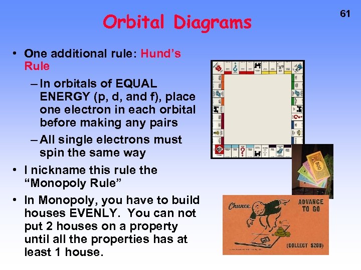 Orbital Diagrams • One additional rule: Hund’s Rule – In orbitals of EQUAL ENERGY