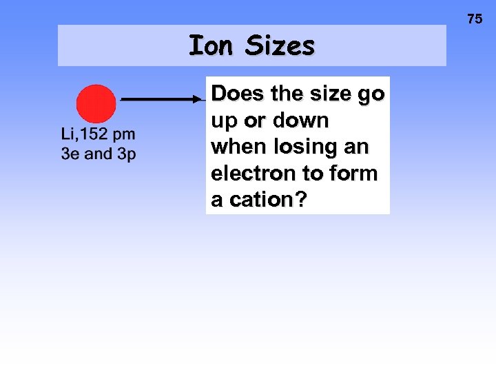 Ion Sizes Does the size go up or down when losing an electron to