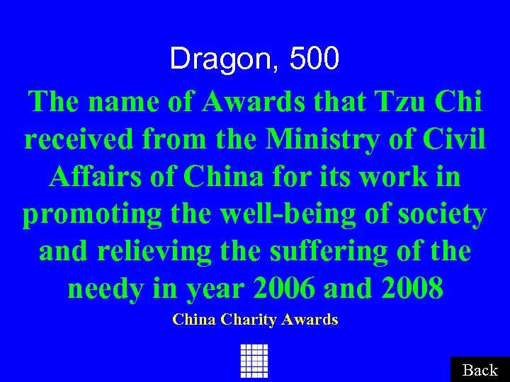 Dragon, 500 The name of Awards that Tzu Chi received from the Ministry of