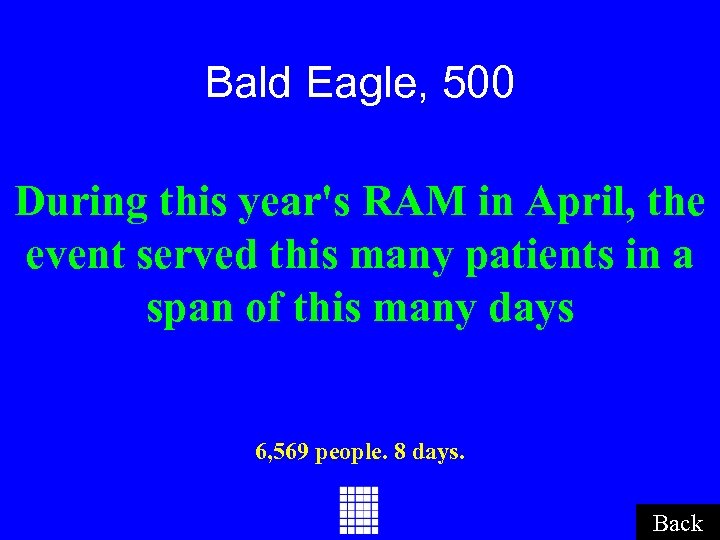 Bald Eagle, 500 During this year's RAM in April, the event served this many