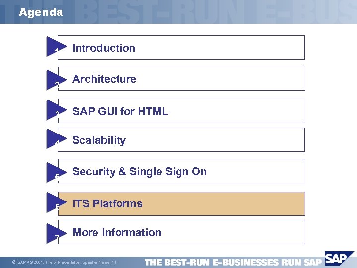 Agenda 1 2 Introduction Architecture 3 SAP GUI for HTML 4 Scalability 5 6