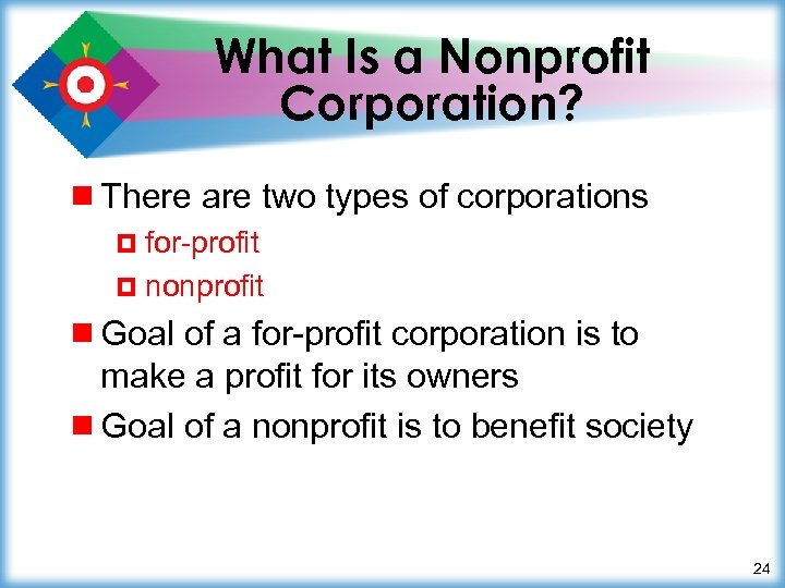 What Is a Nonprofit Corporation? ¾ There are two types of corporations ¤ for-profit