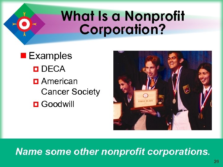 What Is a Nonprofit Corporation? ¾ Examples ¤ DECA ¤ American Cancer Society ¤