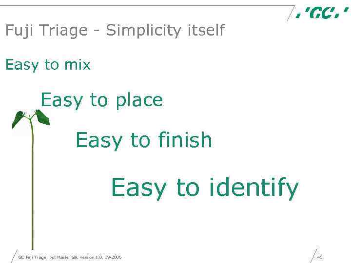 Fuji Triage - Simplicity itself Easy to mix Easy to place Easy to finish