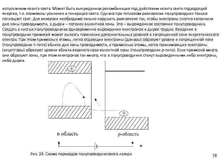испусканием кванта света. Может быть вынужденная рекомбинация под действием кванта света подходящей энергии, т.