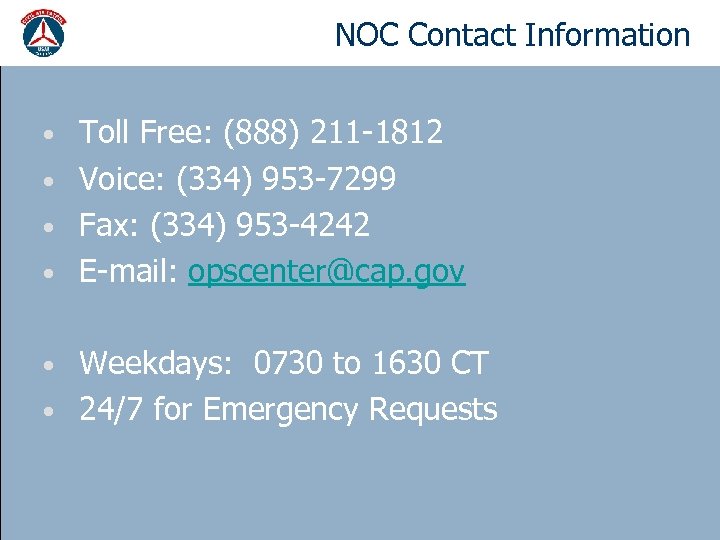 NOC Contact Information WMIRS Automation Toll Free: (888) 211 -1812 • Voice: (334) 953