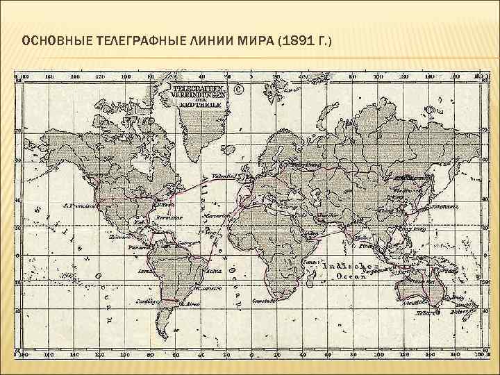 ОСНОВНЫЕ ТЕЛЕГРАФНЫЕ ЛИНИИ МИРА (1891 Г. ) 