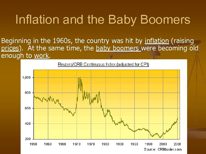 Inflation and the Baby Boomers Beginning in the 1960 s, the country was hit