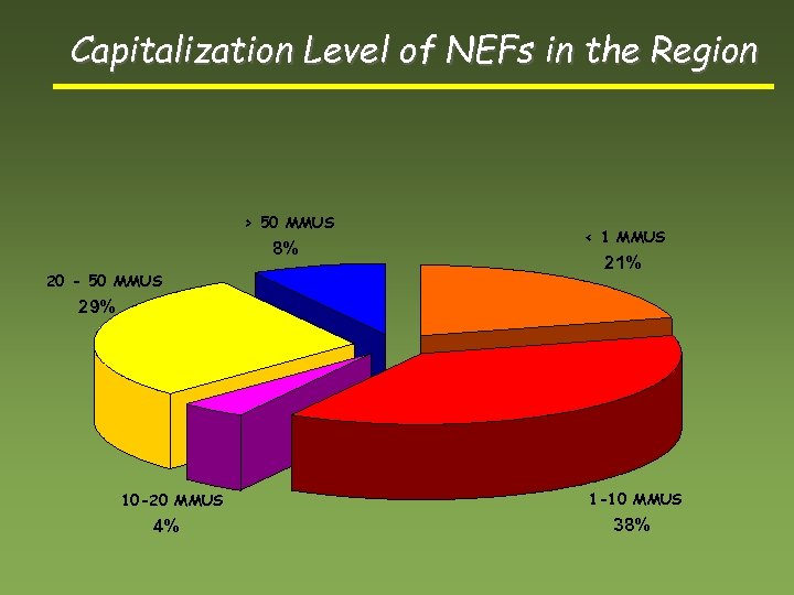 Capitalization Level of NEFs in the Region > 50 MMUS 8% 20 - 50