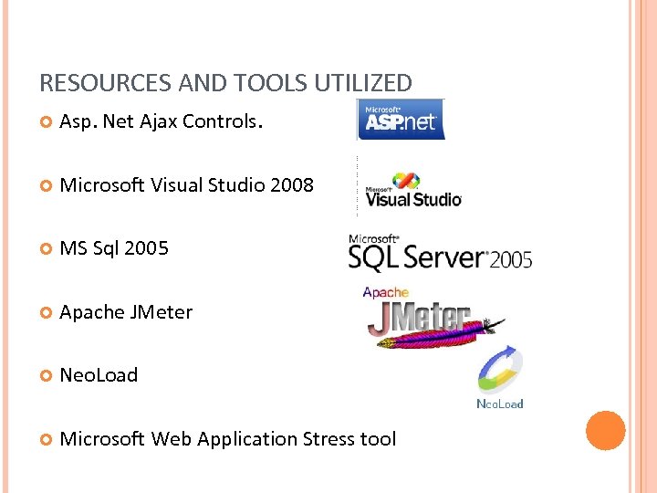 RESOURCES AND TOOLS UTILIZED Asp. Net Ajax Controls. Microsoft Visual Studio 2008 MS Sql