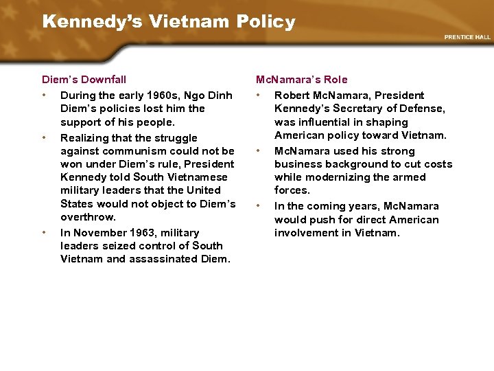 Kennedy’s Vietnam Policy Diem’s Downfall • During the early 1960 s, Ngo Dinh Diem’s