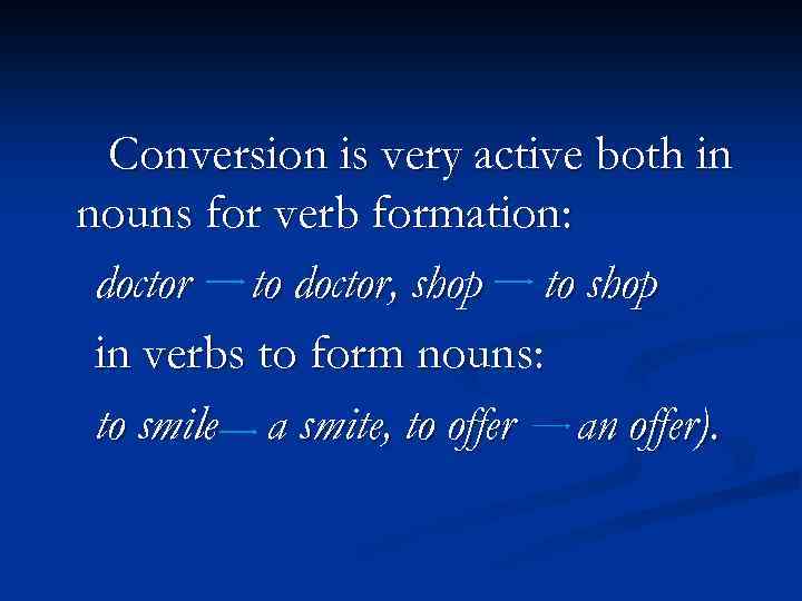 Conversion is very active both in nouns for verb formation: doctor to doctor, shop