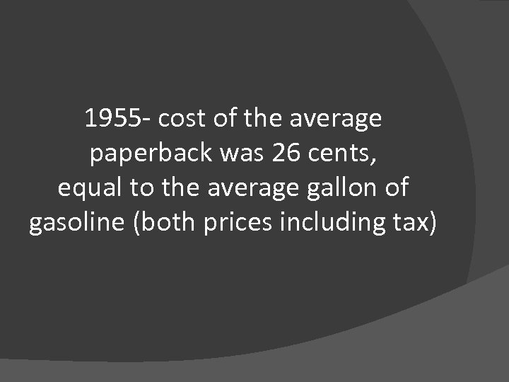 1955 - cost of the average paperback was 26 cents, equal to the average