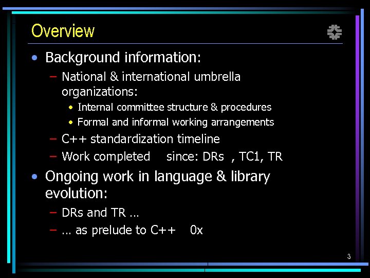 Overview f • Background information: – National & international umbrella organizations: • Internal committee