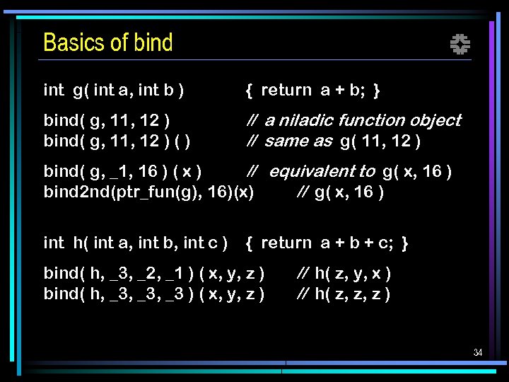 Basics of bind f int g( int a, int b ) { return a
