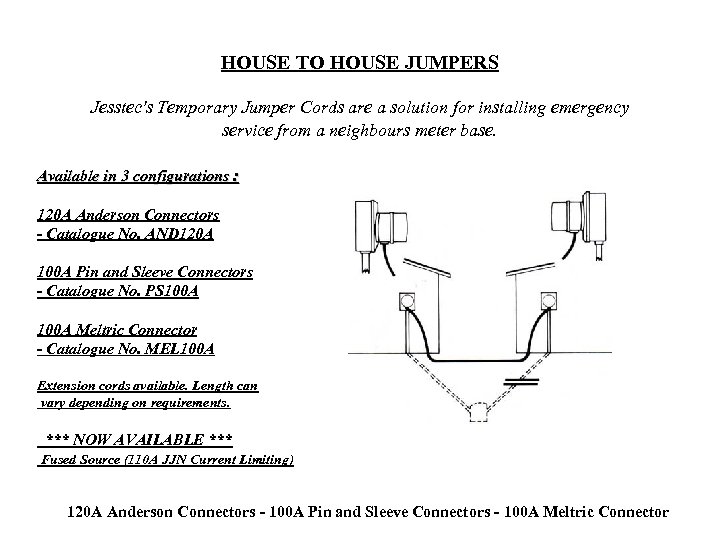 HOUSE TO HOUSE JUMPERS Jesstec's Temporary Jumper Cords are a solution for installing emergency