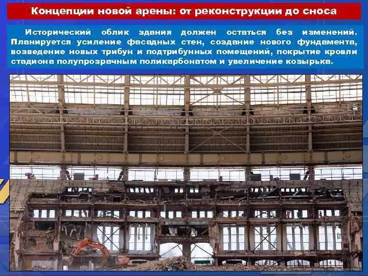 Концепции новой арены: от реконструкции до сноса Исторический облик здания должен остаться без изменений.