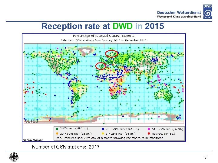 Reception rate at DWD in 2015 Number of GSN stations: 2017 7 