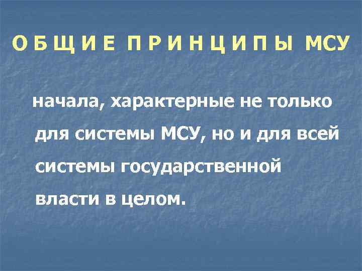О Б Щ И Е П Р И Н Ц И П Ы МСУ