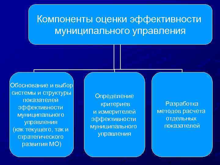 Компоненты оценки эффективности муниципального управления Обоснование и выбор системы и структуры показателей эффективности муниципального