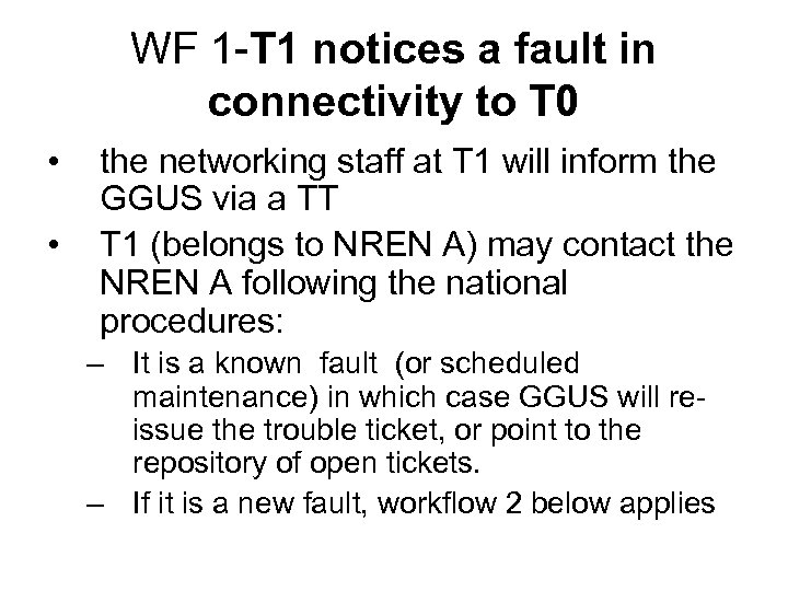WF 1 -T 1 notices a fault in connectivity to T 0 • •