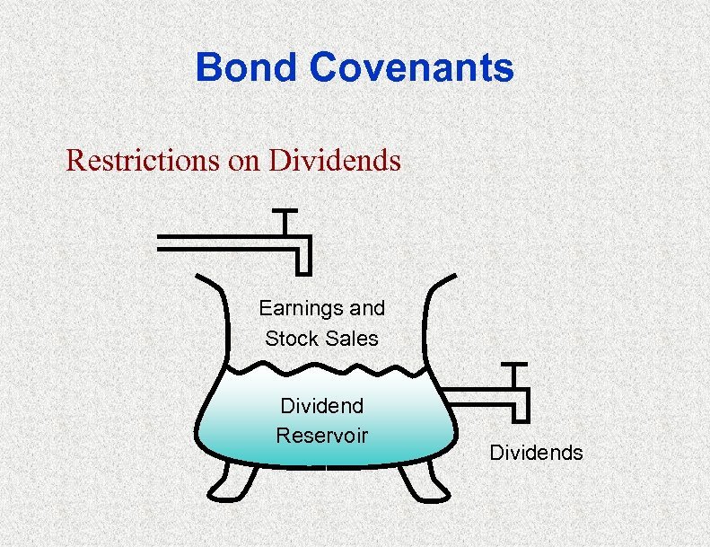 Bond Covenants Restrictions on Dividends Earnings and Stock Sales Dividend Reservoir Dividends 