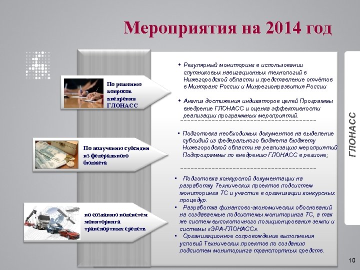 Мероприятия на 2014 год • Регулярный мониторинг в использовании По получению субсидии из федерального