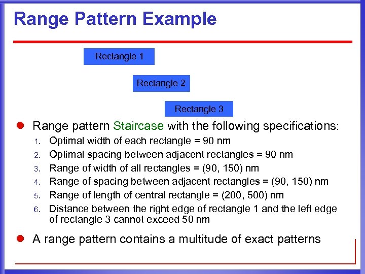 Range Pattern Example Rectangle 1 Rectangle 2 Rectangle 3 l Range pattern Staircase with