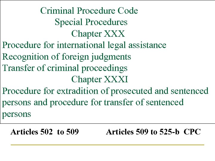 Criminal Procedure Code Special Procedures Chapter XXX Procedure for international legal assistance Recognition of