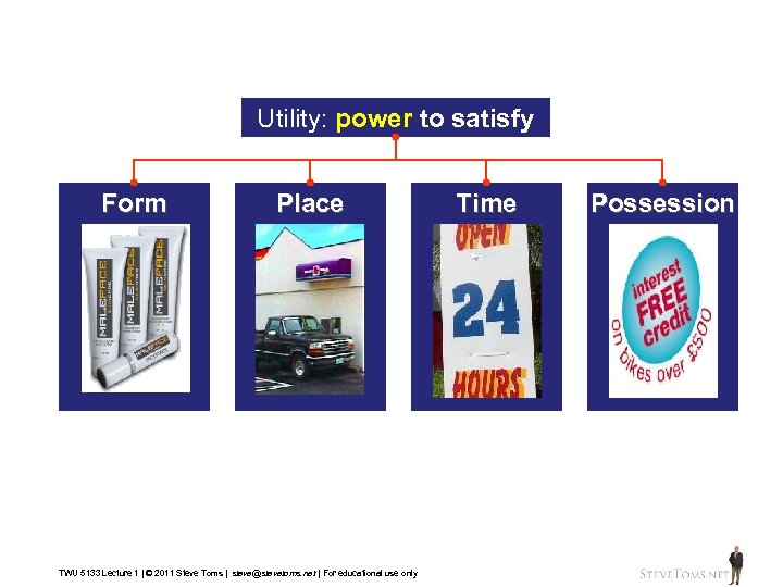 Utility: power to satisfy Form Place TWU 5133 Lecture 1 | © 2011 Steve