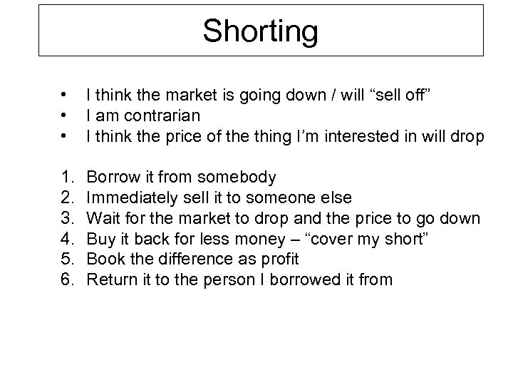 Shorting • • • I think the market is going down / will “sell