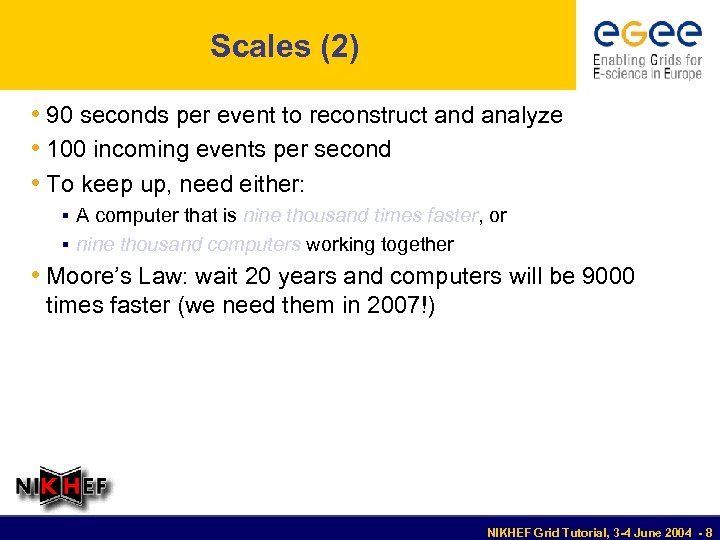 Scales (2) • 90 seconds per event to reconstruct and analyze • 100 incoming