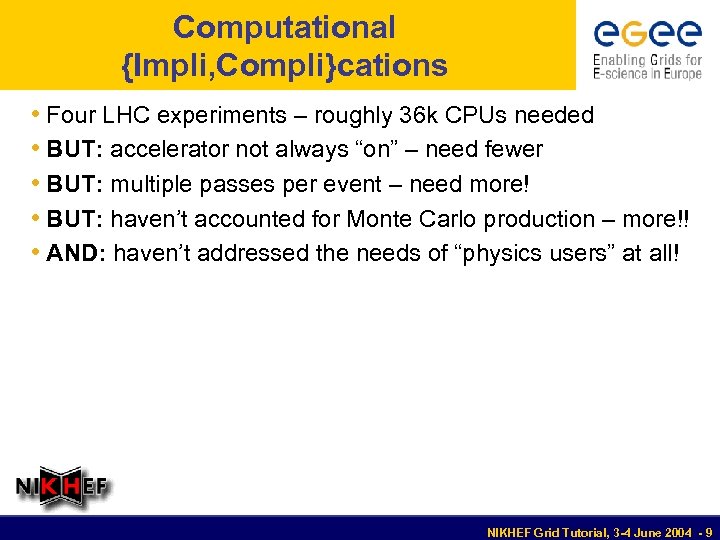 Computational {Impli, Compli}cations • Four LHC experiments – roughly 36 k CPUs needed •
