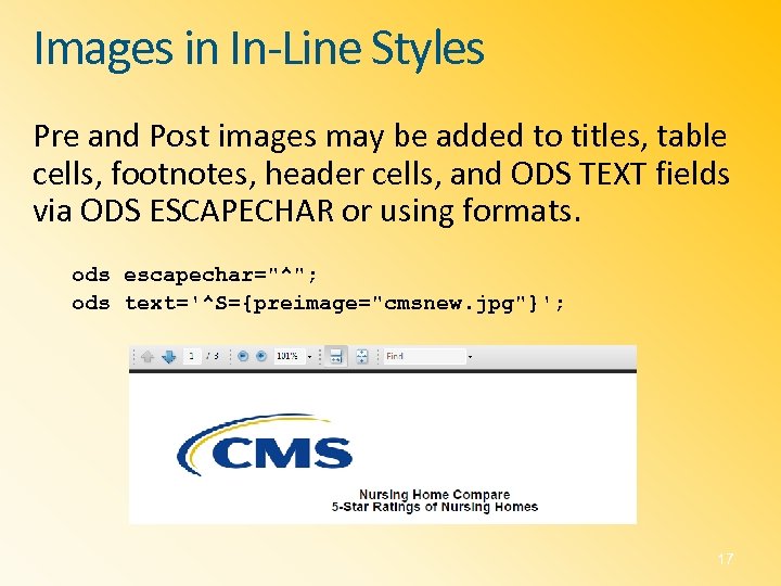 Images in In-Line Styles Pre and Post images may be added to titles, table