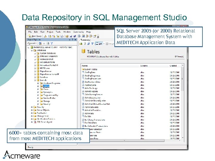 Data Repository in SQL Management Studio SQL Server 2005 (or 2000) Relational Database Management