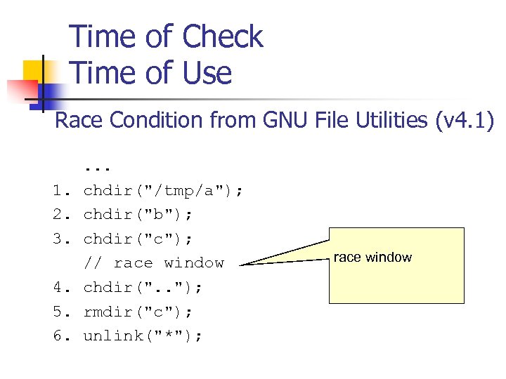 Time of Check Time of Use Race Condition from GNU File Utilities (v 4.